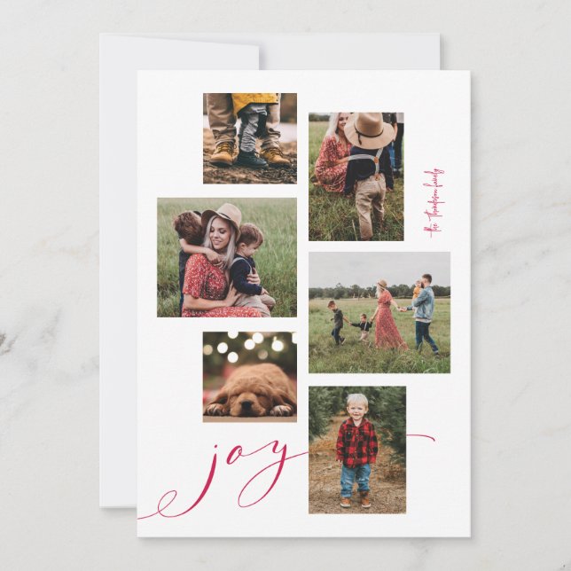Red Script Joy Multi-Photo Holiday Card (Front)