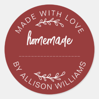 Red Script Made With Love Homemade Food Jar Classic Round Sticker
