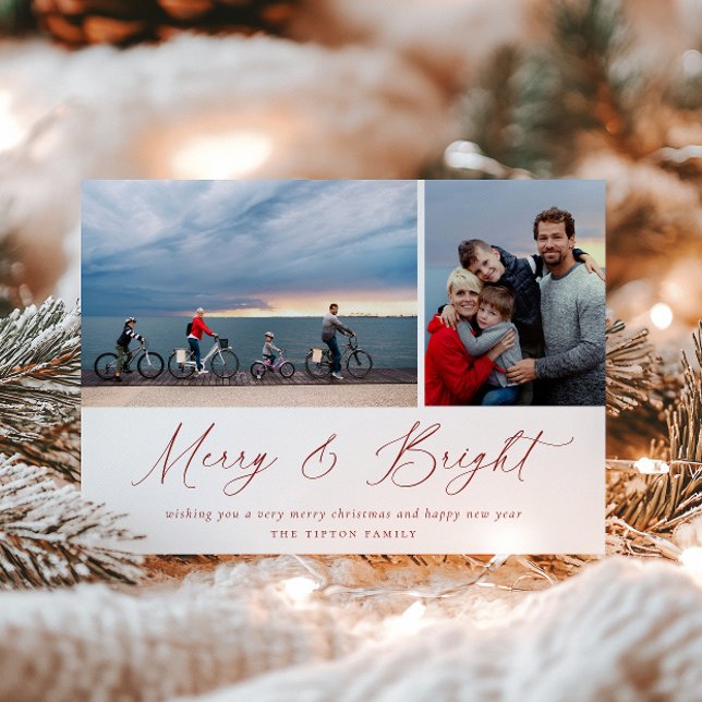 Red Script Merry and Bright Photo Card (Creator Uploaded)
