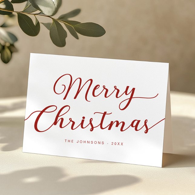 Red Script Merry Christmas Folded Holiday Card (Simple Red Script Christmas Card)