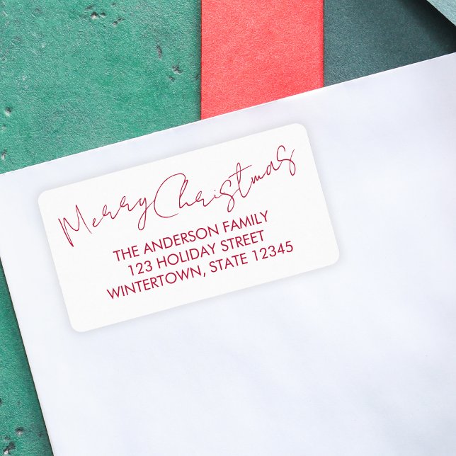 Red Script Merry Christmas Return Address Label (Creator Uploaded)