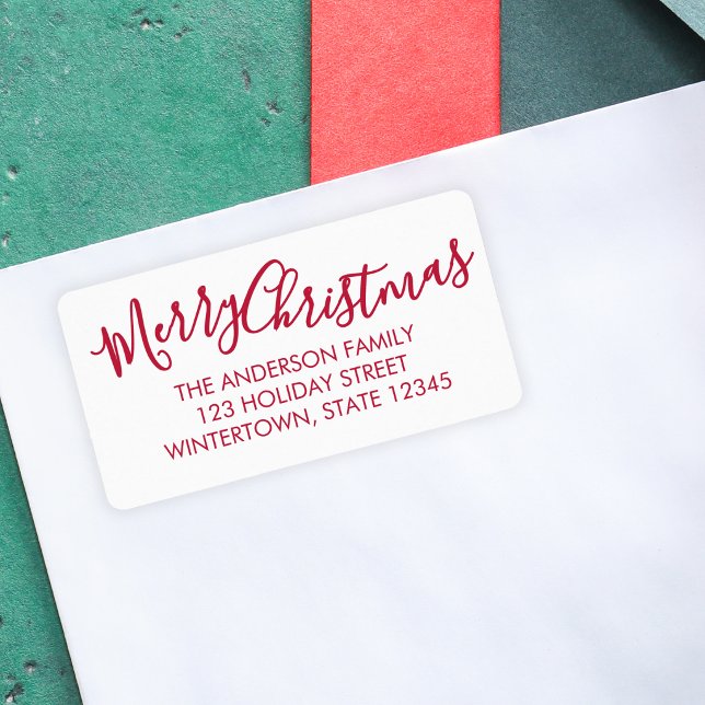 Red Script Merry Christmas Return Address Label (Creator Uploaded)