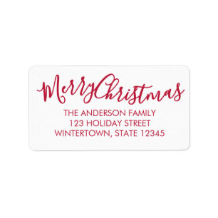 Red Script Merry Christmas Return Address Label