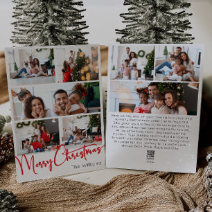 Red Script Merry Christmas Vertical Nine Photo Holiday Card