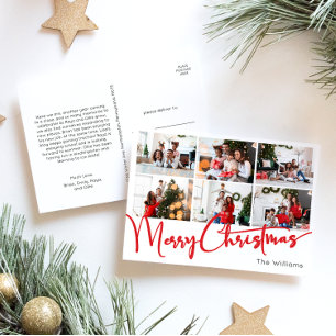 Red Script Merry Christmas Year In Review 6 Photo Holiday Postcard
