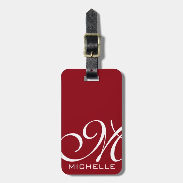 Red Script Monogrammed Luggage Tag (Front Vertical)