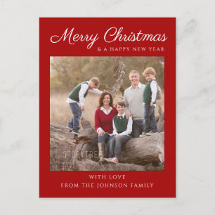 Red Script Photo Christmas Holiday Postcard