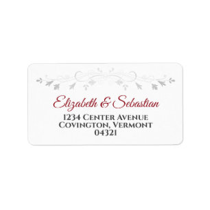 Red Script with Silver Filigree on White Address Label