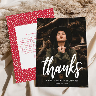 Red Scripted Photo Graduation Thank You Card