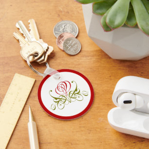 Red Scroll Rose Keychain