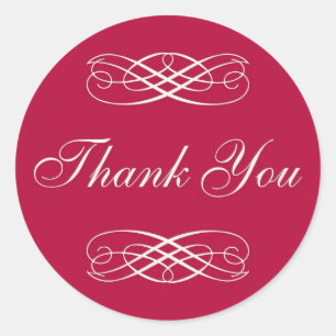 Red Scroll Thank You Classic Round Sticker