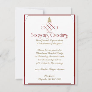 Red Scroll with Small Gold Christmas Tree Invitation