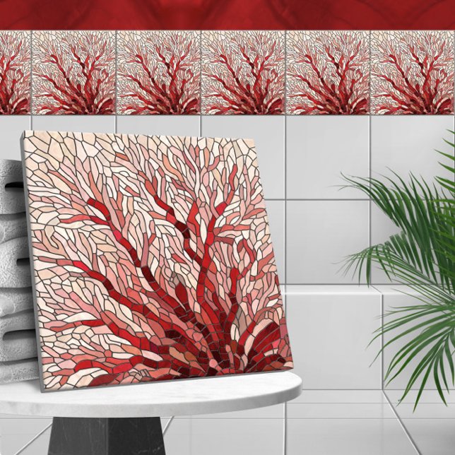 Red Sea Fan Coral mosaic art Tile (Creator Uploaded)