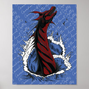 Red Sea Monster Serpent Ocean Waves Poster