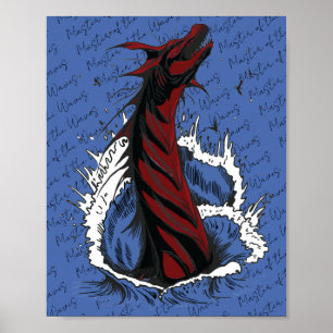 Red Sea Monster Serpent Ocean Waves Poster