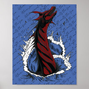 Red Sea Monster Serpent Ocean Waves Poster