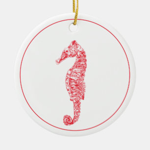 Red seahorse animal illustration sea life minimal ceramic tree decoration
