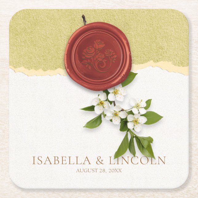 Red Seal Wedding Paper Coaster (Front)