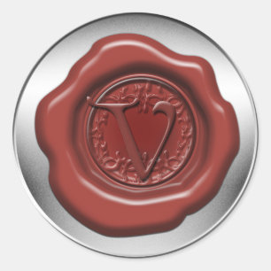 Red sealing wax letter V Classic Round Sticker