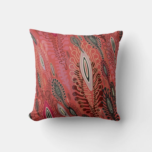 Red seamless decorative background with stylised v cushion (Front)