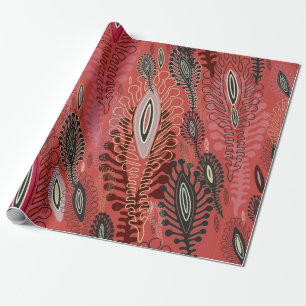 Red seamless decorative background with stylized v wrapping paper
