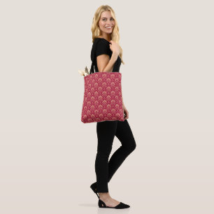 Red seamless vintage damask pattern tote bag