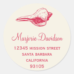 Red seashell beach life circle address label
