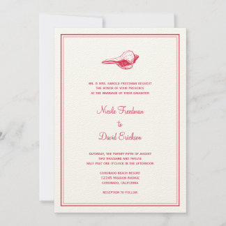 Red seashell simple elegance wedding invitation