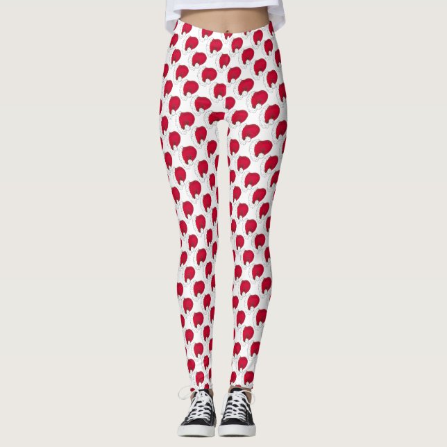 Red Secret Santa Claus Hats Christmas Holiday  Leggings (Front)