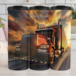 Red Semi Truck Blazing Sunset Thermal Tumbler