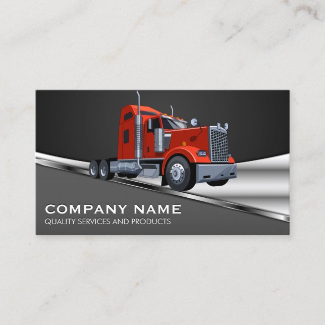 Red Semi Truck Logo | Metal Business Card (Front)