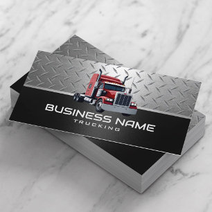 Red Semi Truck Professional Trucking Black Metal Business Card