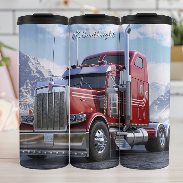 Red Semi Truck Snowy Mountain Pass Thermal Tumbler (Creator Uploaded)