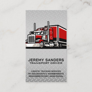 Red Semi Truck Transport Diamond Plate Steel Business Card