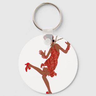 red sequin black flapper key ring