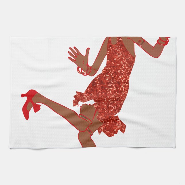 red sequin black flapper tea towel (Horizontal)
