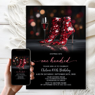 Red Sequin Boots 100th Birthday Party Invitation
