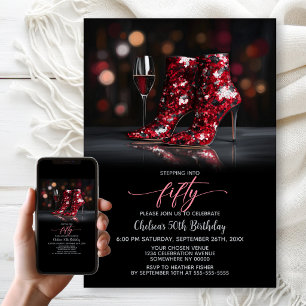 Red Sequin Boots 50th Birthday Party Invitation