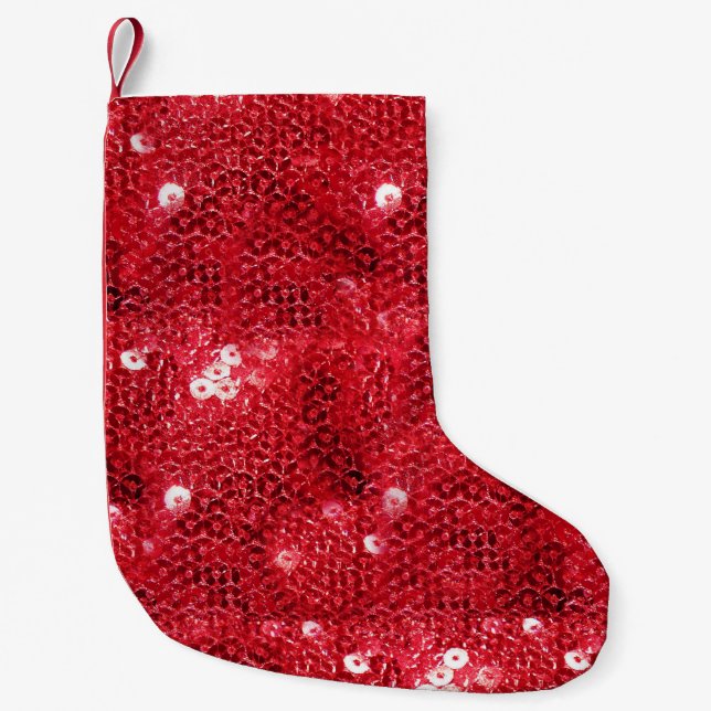 Red Sequin-Look Background Small Christmas Stocking (Front)