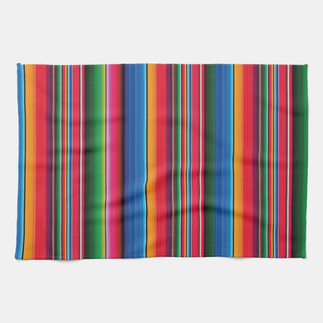 Red Serape Saltillo traditional mexican blanket Tea Towel (Horizontal)