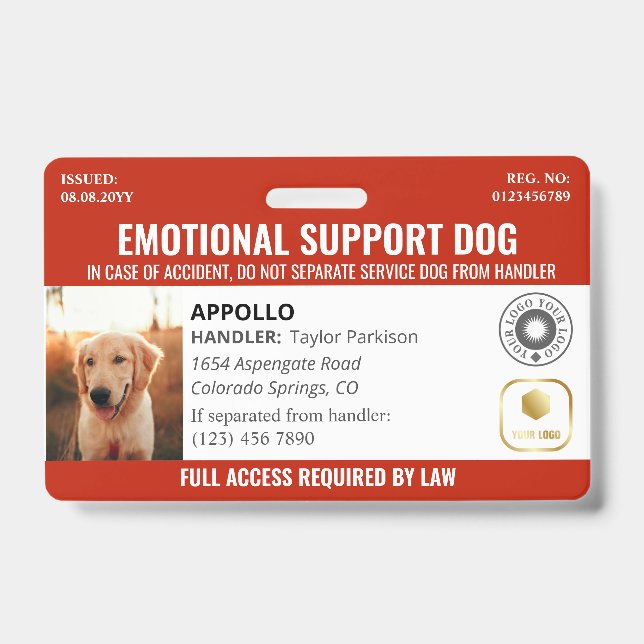 Red Service Dog 2 Logo & Photo ID Badge (Front)