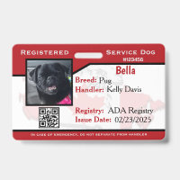 Red service dog ID card Badge