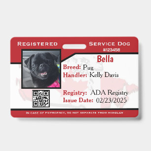Red service dog ID card Badge