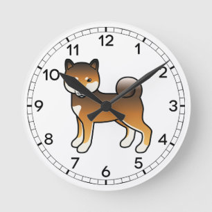 Red Sesame Shiba Inu Cartoon Dog Illustration Round Clock