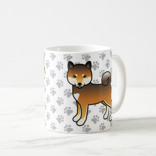 Red Sesame Shiba Inu Cartoon Dog & Paws Coffee Mug