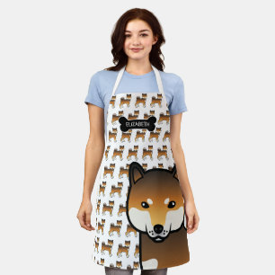 Red Sesame Shiba Inu Cute Cartoon Dog & Name Apron