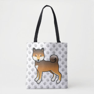 Red Sesame Shiba Inu Cute Cartoon Dog & Paws Tote Bag