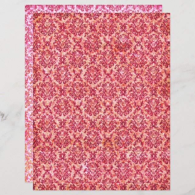 Red shabby vintage motif scrapbook paper (Front/Back)