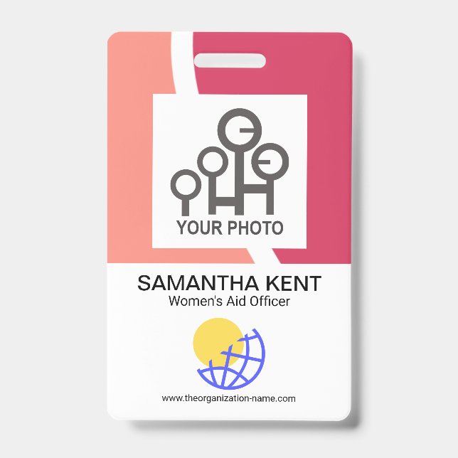 Red Shade Waves Company Name Template ID Badge (Front)