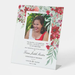 Red Shades Botanical Floral Traditional Garland Pedestal Sign